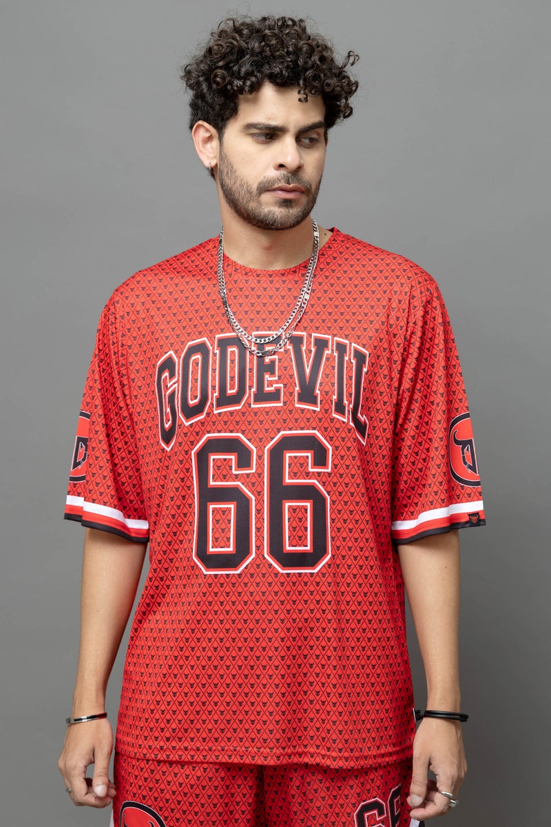 Go Devil 66 Red Printed Graphic Co-Ord Set for Men - Image 3